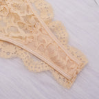 Carsine Gold Lace suspenders gathered sexy lingerie 2 Pcs set Gold / XS