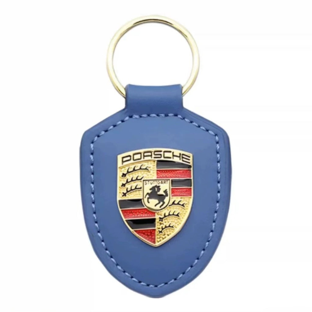 Genuine Leather Porsche Crest Key Ring