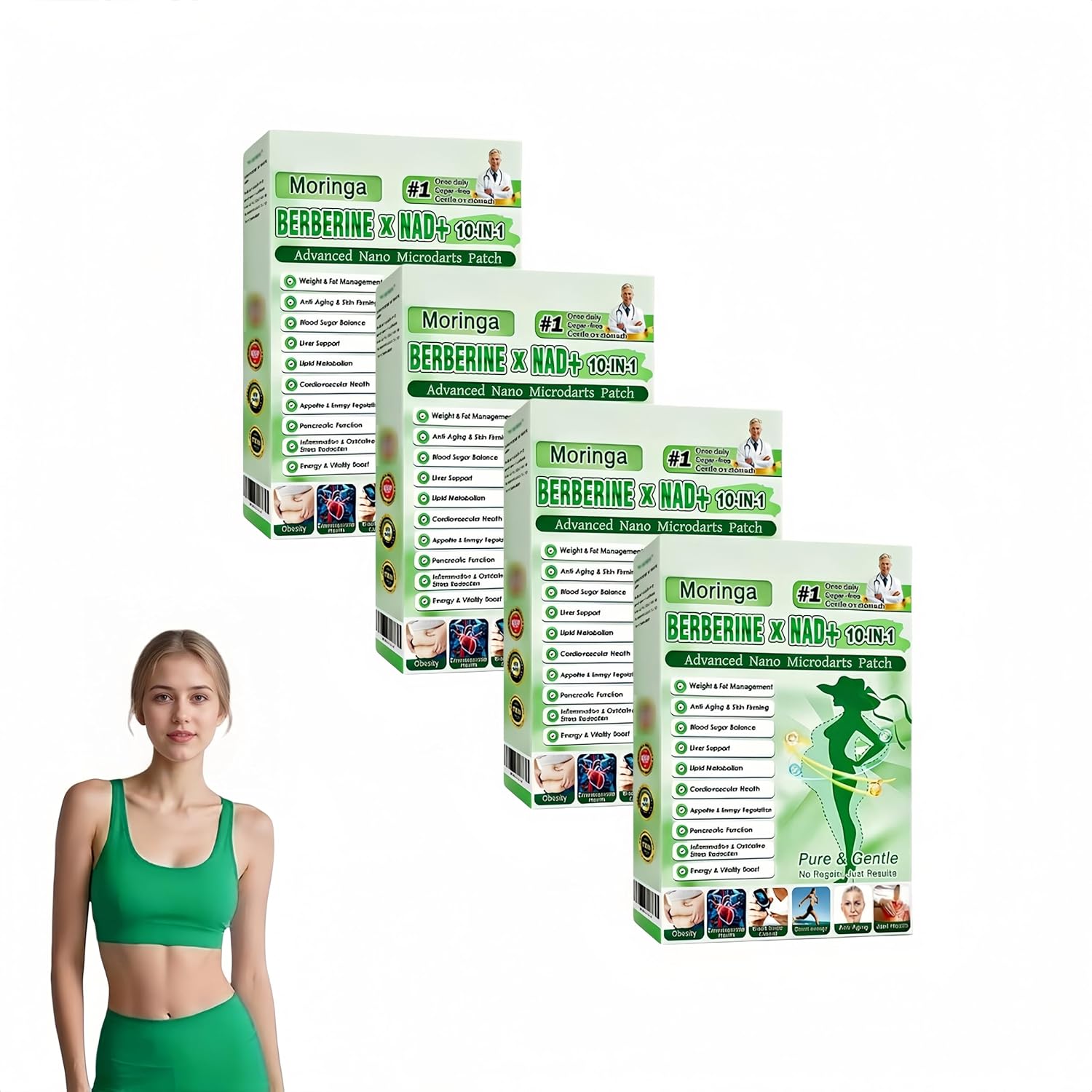 Moringa Berberine Patches, New Moringa Patch, Moringa 10-In-1 Advanced Nano Microdarts Patch, Natural Skin Patches for Women And Men - Firming Skin Suitable for All Skin Types