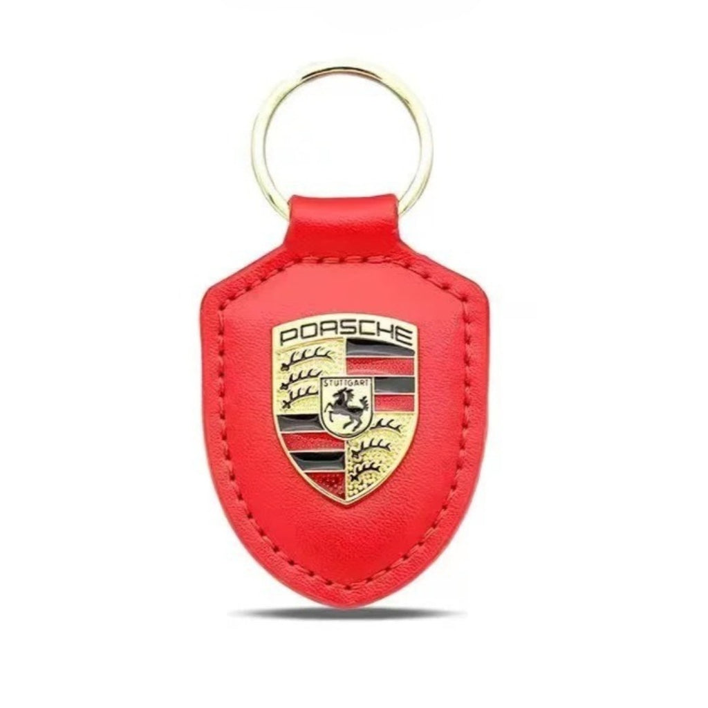 Genuine Leather Porsche Crest Key Ring