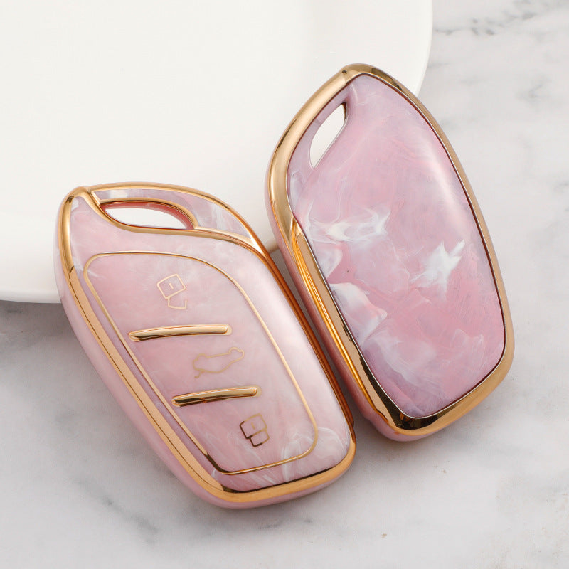 Carsine MG Car Key Case Gold Inlaid With Jade Pink / Key case