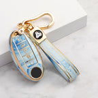 Carsine Nissan Car Key Case Gold Inlaid With Jade Blue / Key case + strap