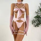 Six-piece set of bondage hollow belt long gloves chest strap sexy lingerie G string Thong