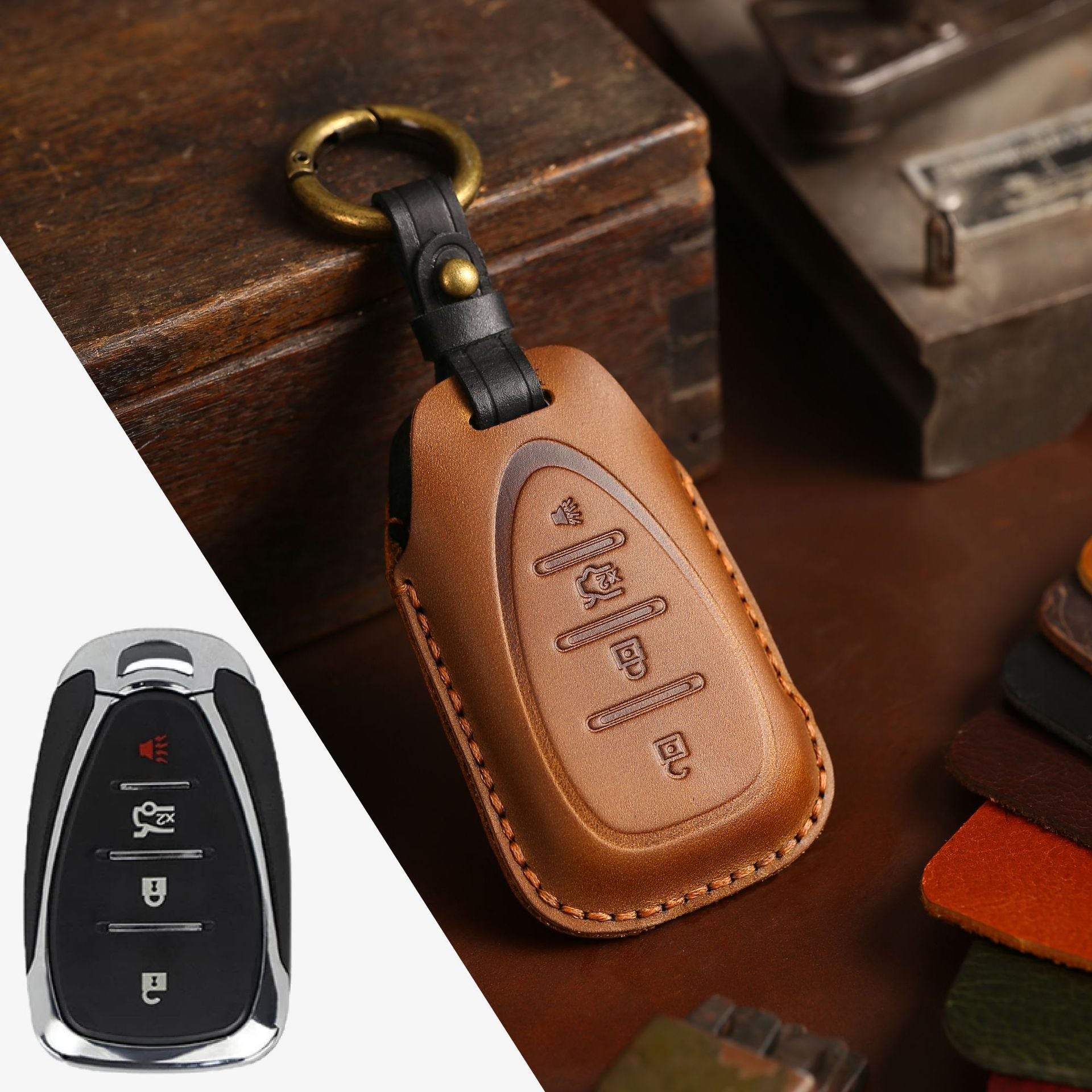 Chevrolet Traverse, Malibu, Cruze, Trax Autoschlüsselhülle aus Leder für 2, 3, 4 und 5 Tasten