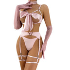 Six-piece set of bondage hollow belt long gloves chest strap sexy lingerie G string Thong