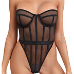 Carsine See-through tube top bodysuit sexy lingerie Black / S