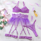 See-through sexy lingerie 4-piece set with tutu skirt G string Thong