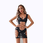 Carsine Rhinestone Sexy Lingerie Tight Net Dress Black / One Size