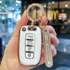 Carsine Hyundai Kia Car Key Case Golden Edge B / White / Key case + O chain