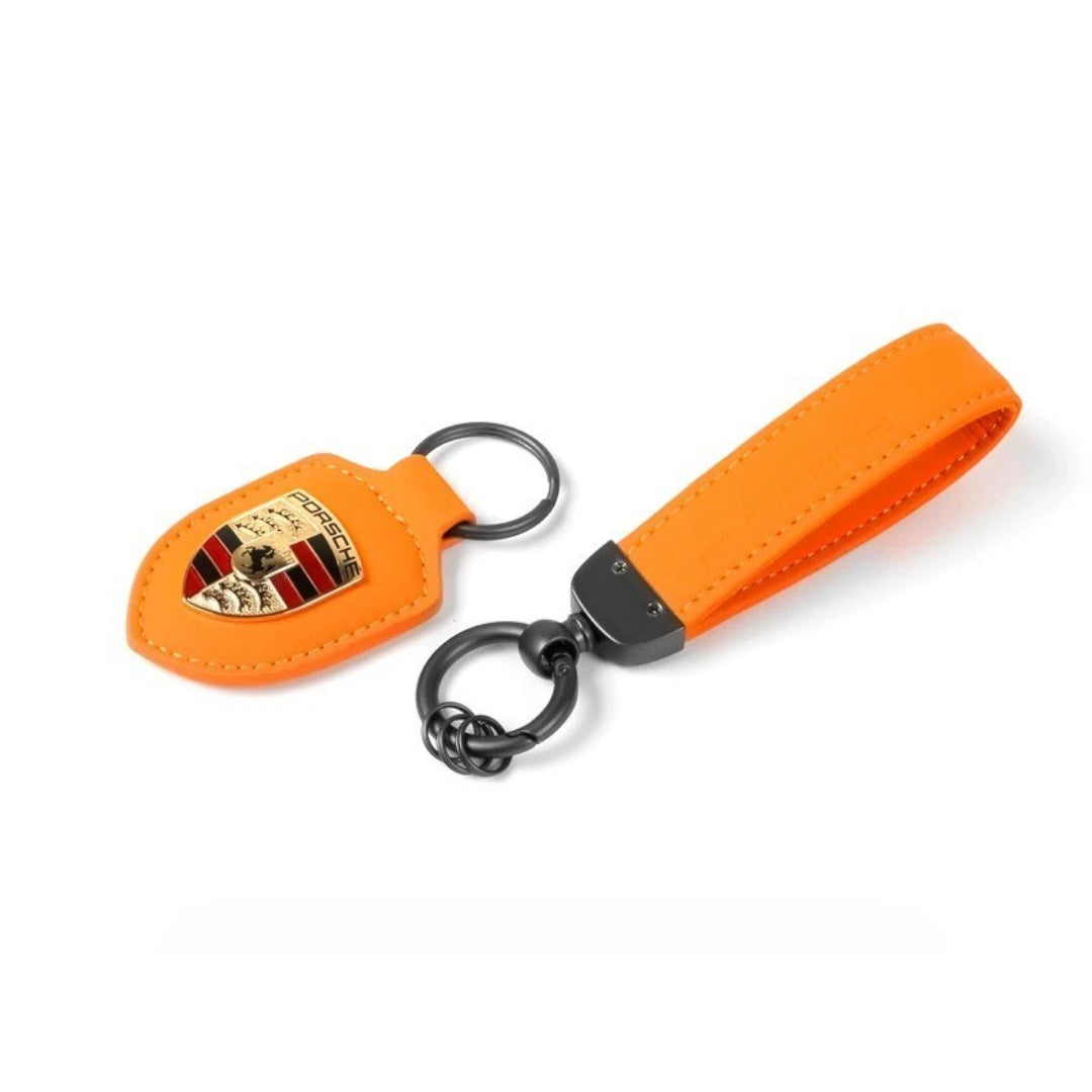 Genuine Leather Porsche Crest Keychain