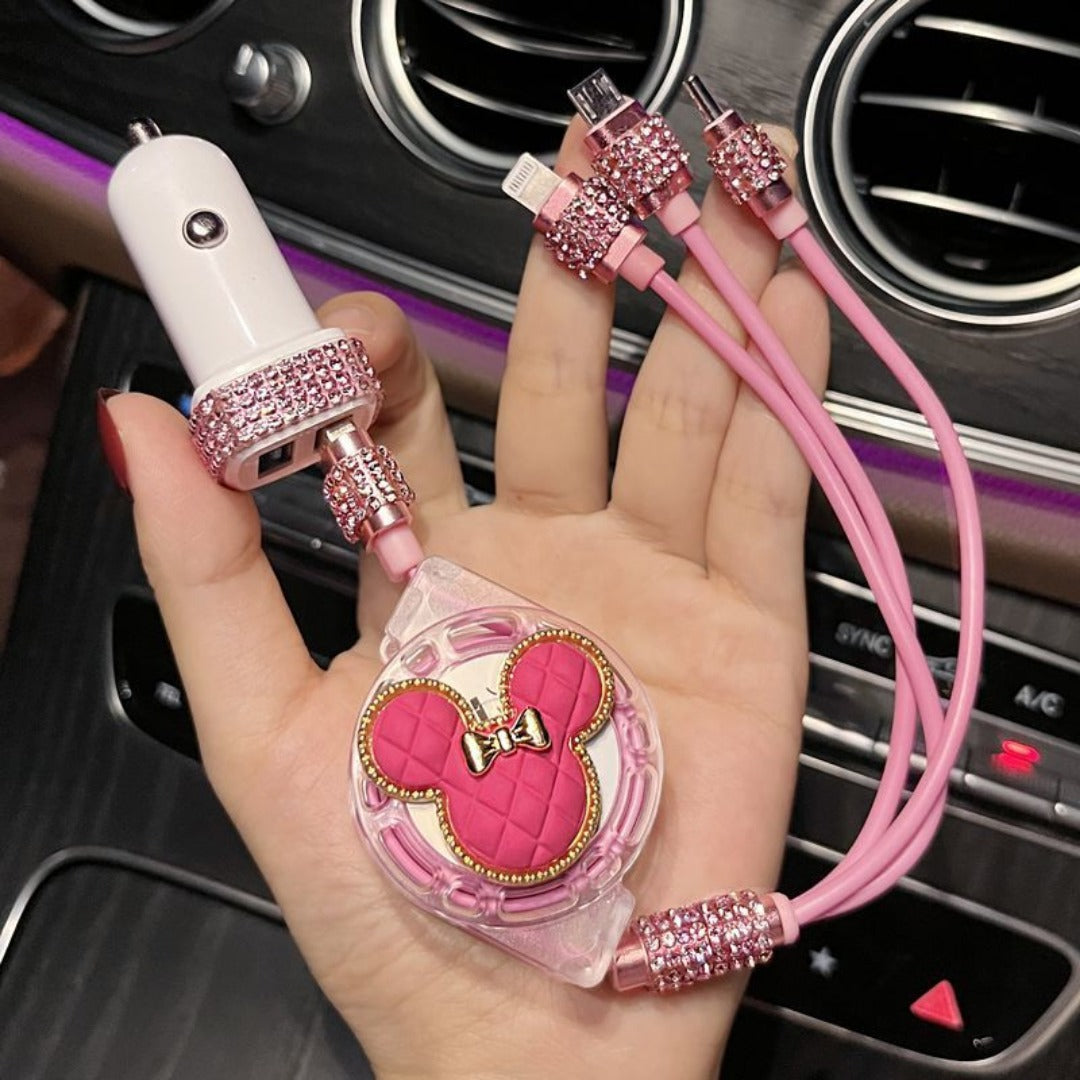 Mickey Rhinestone Car Retractable Charging Data Cable