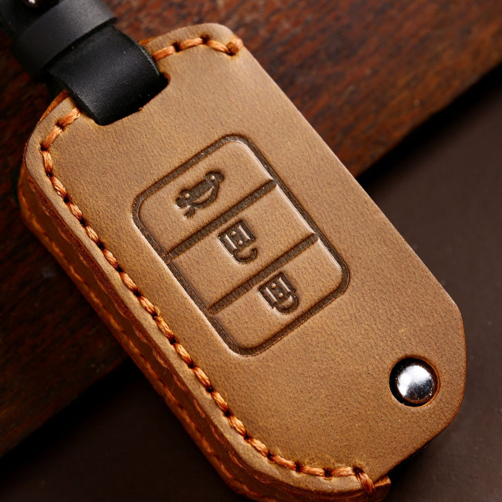 Carsine Honda Leather Car Key Cover 3 Button Black / 3 Button