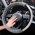 Carsine Rhinestone Plush Steering Wheel Cover Grey / 14.96 in / 38cm