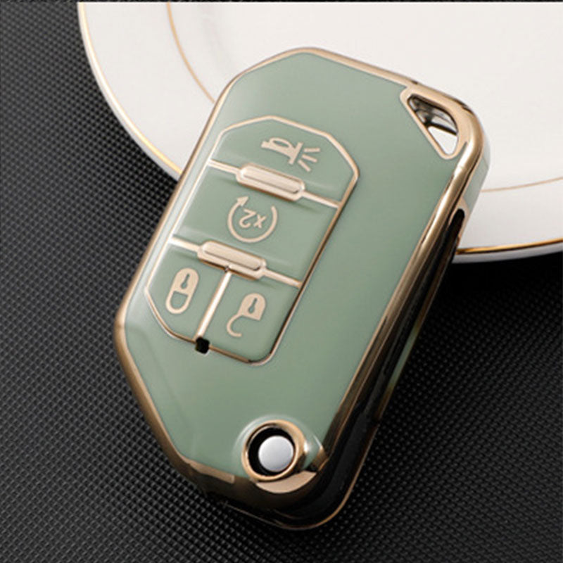 Carsine Jeep Dodge Chrysler Car Key Case Golden Edge Type C / Green / Key case