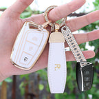 Carsine Hyundai Car Key Case Golden Edge White / Key case + R strap