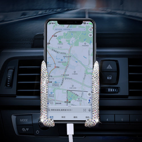 Carsine Rhinestone Car Phone Holder Inserted Or Adsorbed