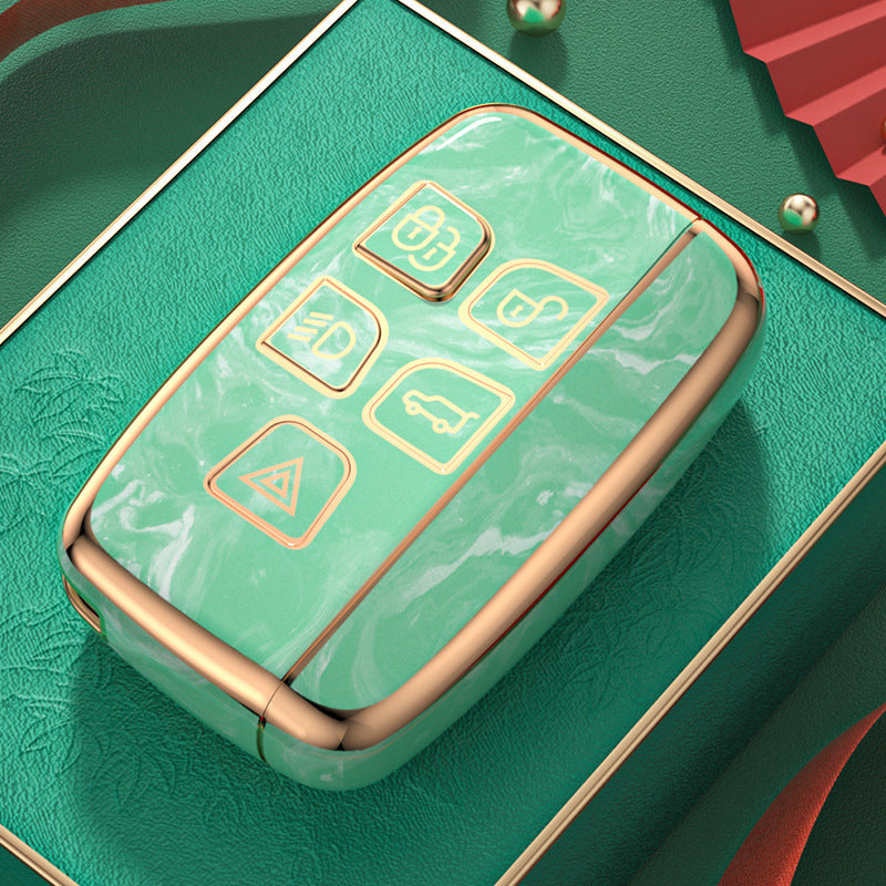 Carsine Land Rover Jaguar Car Key Case Gold Inlaid With Jade Green / Key case