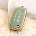 Carsine Nissan Car Key Case Golden Edge 3 Buttons / Green / Key case